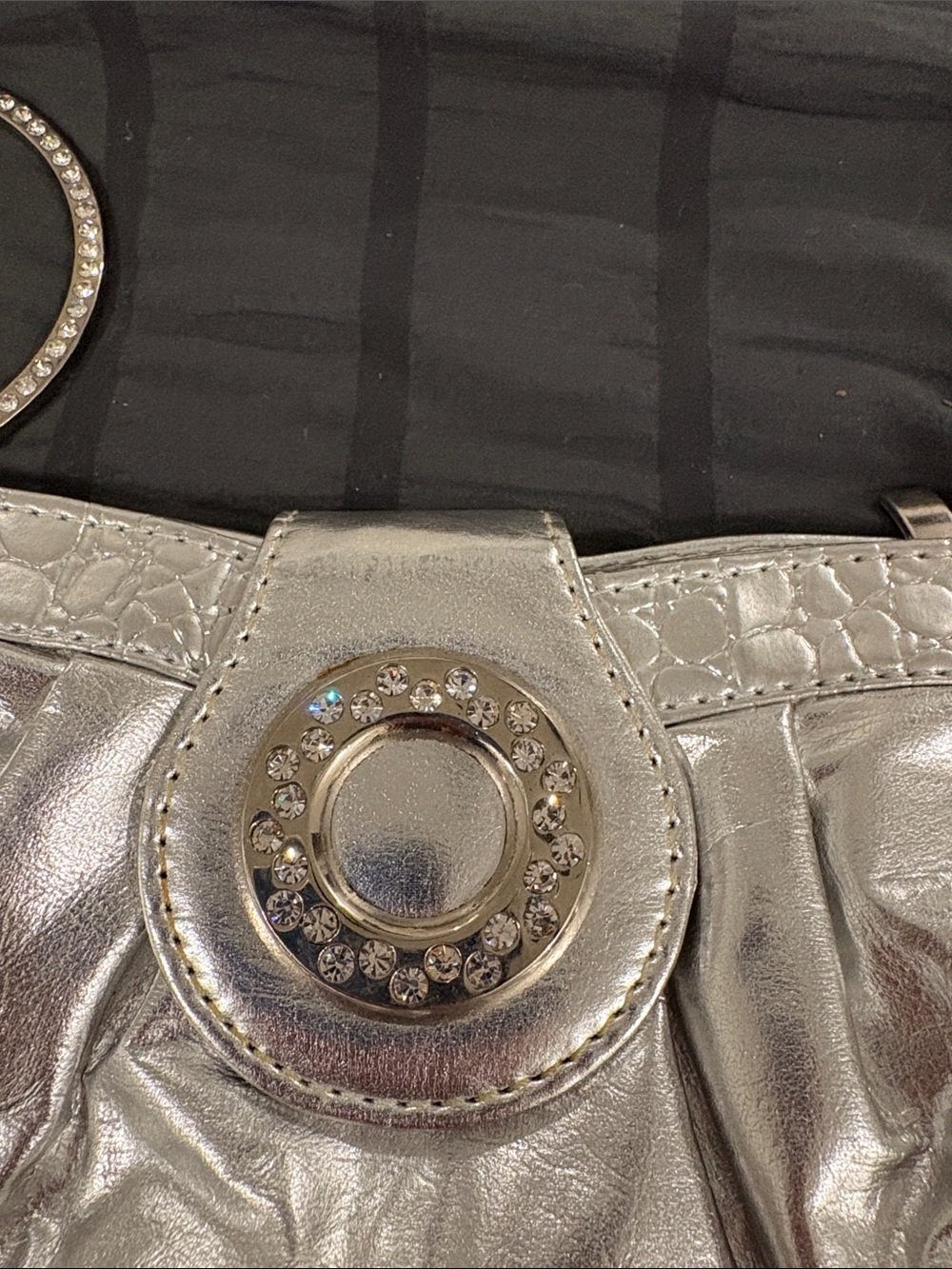 Silver Rhinestone Accent Wristlet Clutch - Picture 5 of 9
